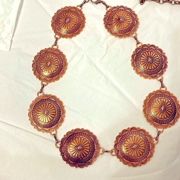 Western Antique Round Floral Copper Links Concho Belt NEW - Picture 3 of 4